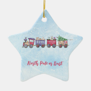 North Pole or Bust Christmas Train Custom Star Ceramic Ornament
