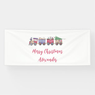 North Pole or Bust Personalized Train Cute Animals Banner