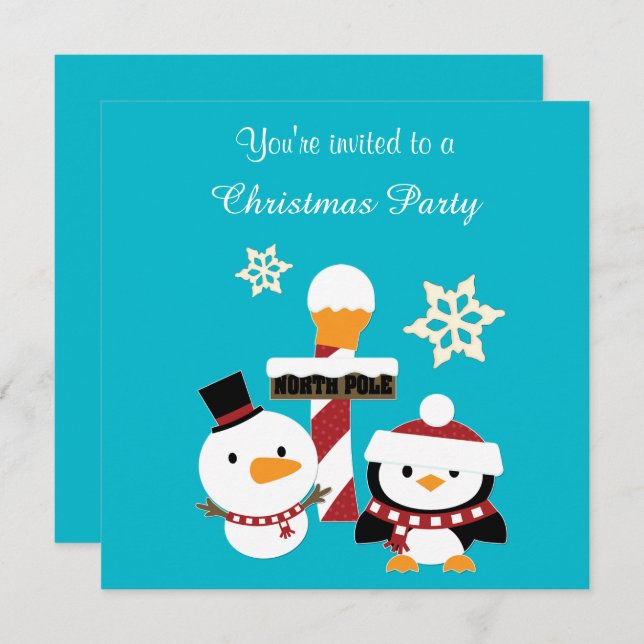 North Pole Penguin Holiday Party Invitation (Front/Back)
