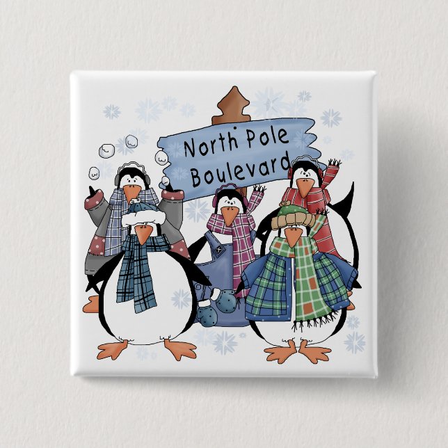 North Pole Penguins Tshirts and gifts 2 Inch Square Button (Front)