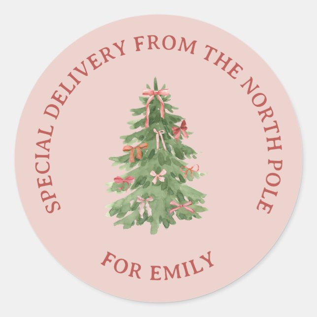 North Pole Pink Girly Christmas Tree Gift Stickers (Devant)