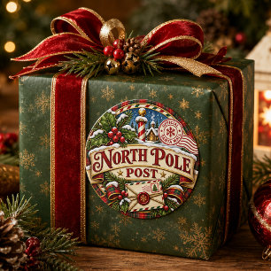 North Pole Post Christmas Santa Mail  Classic Round Sticker