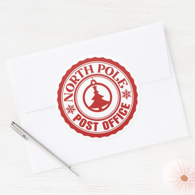 North Pole Post Office  Classic Round Sticker (Envelope)