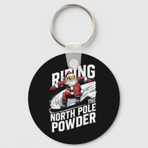 North Pole Powder Christmas Snowboarding Santa Sno Keychain