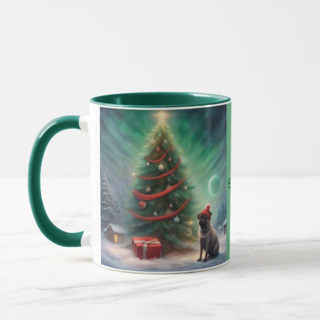 North Pole Pug by a Christmas Tree Mug (Left)