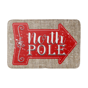 North Pole Red Arrow Rustic Christmas Holiday Bath Mat