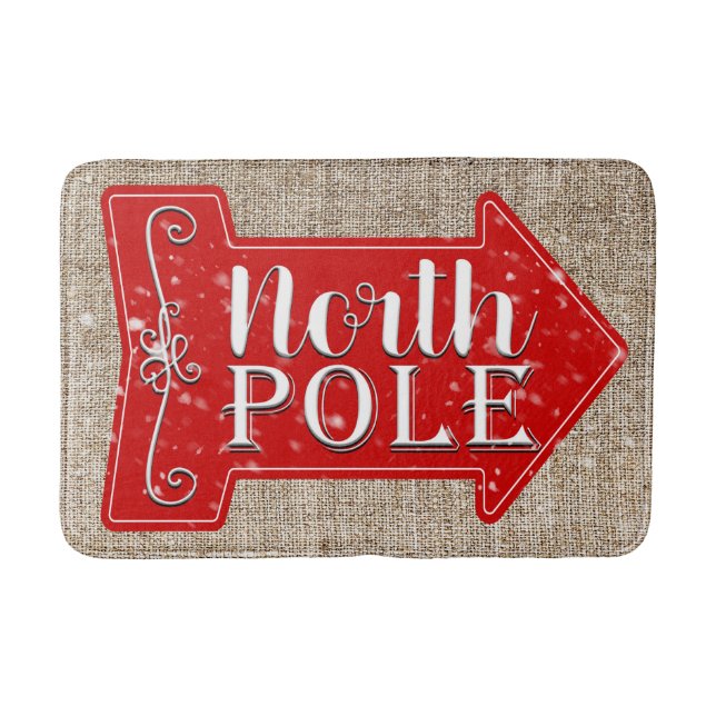 North Pole Red Arrow Rustic Christmas Holiday Bath Mat (Front)