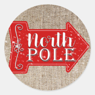 North Pole Red Arrow Rustic Christmas Holiday Classic Round Sticker