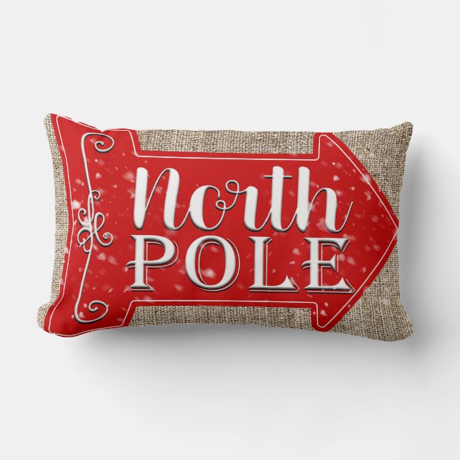 North Pole Red Arrow Rustic Christmas Holiday Lumbar Pillow (Front)