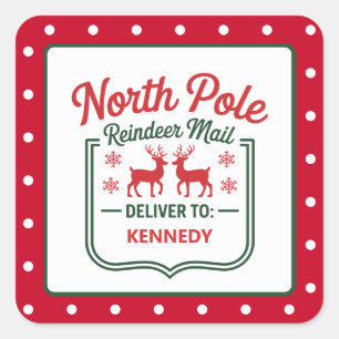 North Pole Reindeer express delivery dotted Square Sticker