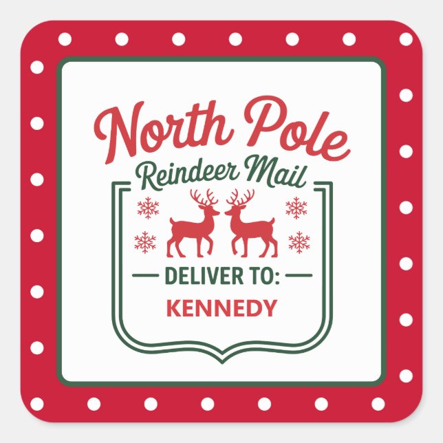 North Pole Reindeer express delivery dotted Square Sticker (Front)