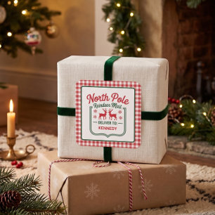North Pole Reindeer express delivery plaid Square Sticker