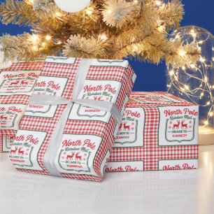 North Pole Reindeer express delivery plaid Wrapping Paper
