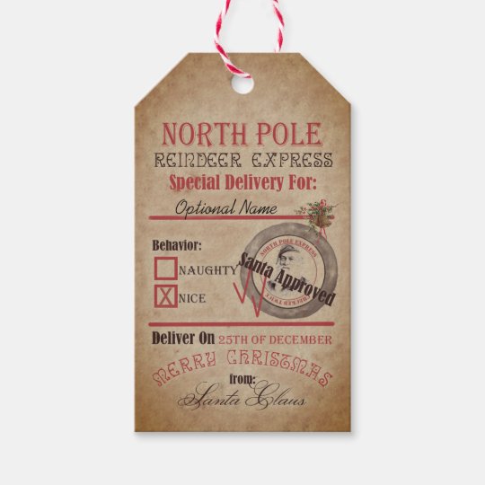 north pole reindeer express naughty or nice santa gift tags zazzle ca