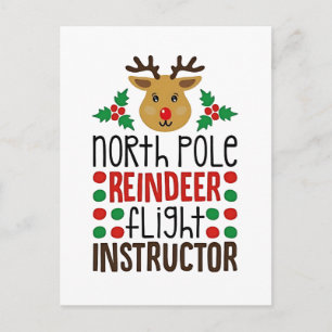 North Pole Reindeer Flight Instructor Christmas  Holiday Postcard