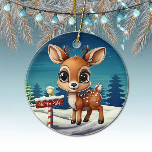 North Pole Reindeer Whimsical Character Decor 🎄🦌 Ceramic Ornament