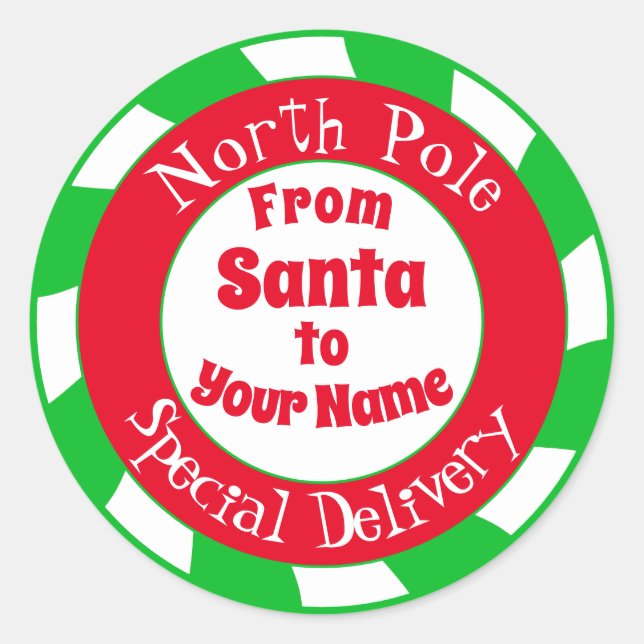 North Pole Santa Special Delivery Classic Round Sticker (Front)