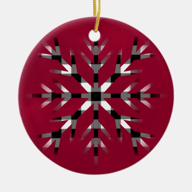 North Pole snow flake, black white buffalo plaid  Ceramic Ornament (Front)