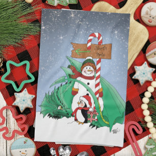 North Pole Snowman Dragon Penguin Christmas Kitchen Towel