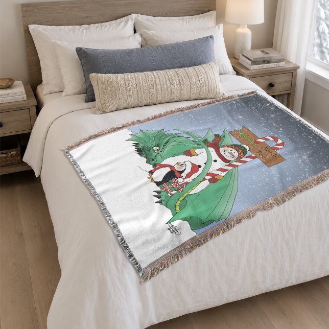 North Pole Snowman Dragon Penguin Christmas Throw Blanket (Creator Uploaded)