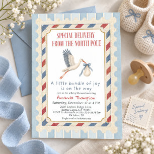 North Pole Special Delivery Boy Baby Shower Invitation