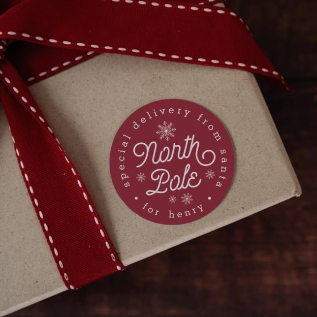 North Pole Special Delivery Personalized Christmas Classic Round Sticker (Creator Uploaded)