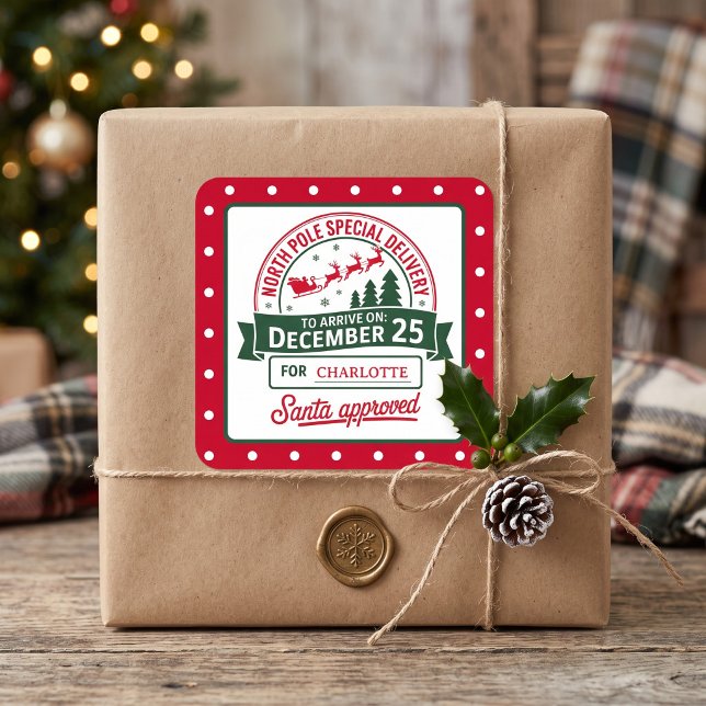 North Pole Special Santa Delivery Dotted Square Sticker (Creator Uploaded)
