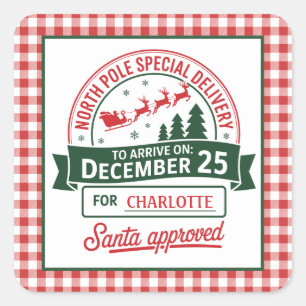 North Pole Special Santa Delivery Plaid Square Sticker