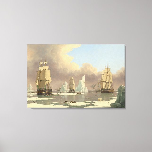 North Pole Three Masted Ships Ocean Scene Canvas Print (Front)