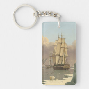 North Pole Three Masted Ships Ocean Scene Keychain
