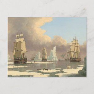 North Pole Three Masted Ships Ocean Scene Postcard