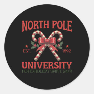 North Pole University Retro Christmas Candy Cane H Classic Round Sticker