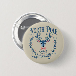 North Pole University Xmas Chinoiserie Reindeer  2 Inch Round Button