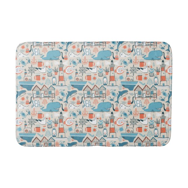 North Sea Cute Doodle Pattern Bath Mat (Front)