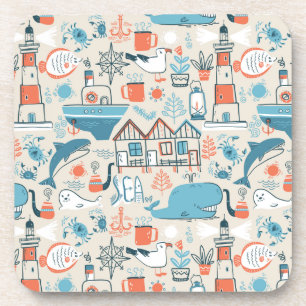 North Sea Cute Doodle Pattern Coaster