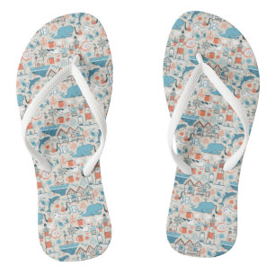 North Sea Cute Doodle Pattern Flip Flops