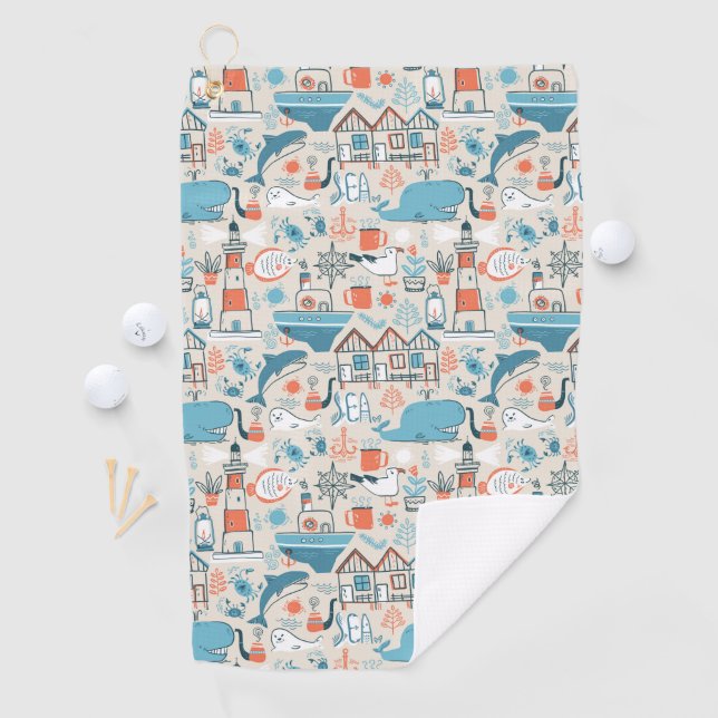 North Sea Cute Doodle Pattern Golf Towel (InSitu)