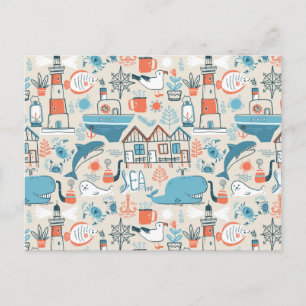 North Sea Cute Doodle Pattern Holiday Postcard