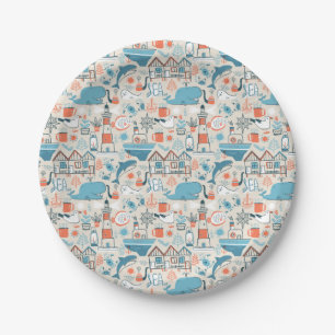 North Sea Cute Doodle Pattern Paper Plate