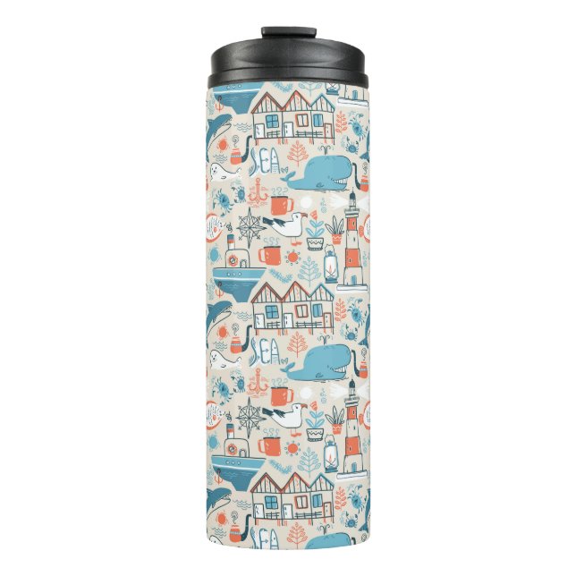 North Sea Cute Doodle Pattern Thermal Tumbler (Front)