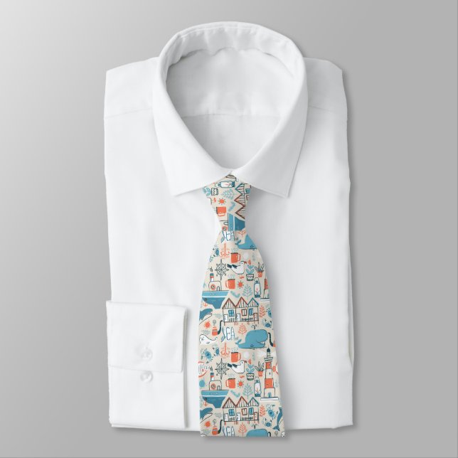 North Sea Cute Doodle Pattern Tie (Tied)