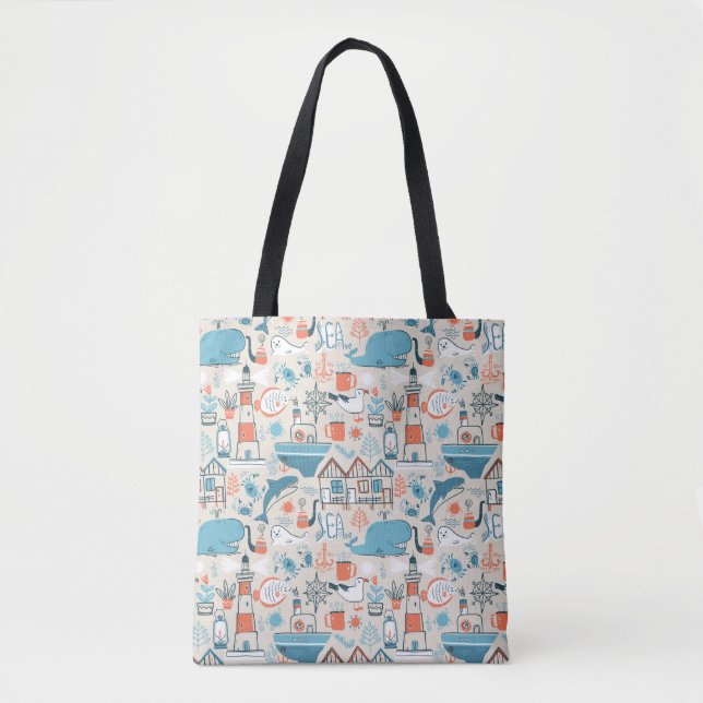 North Sea Cute Doodle Pattern Tote Bag (Front)