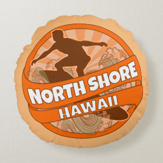 North Shore Hawaii orange surfer logo coussin rond