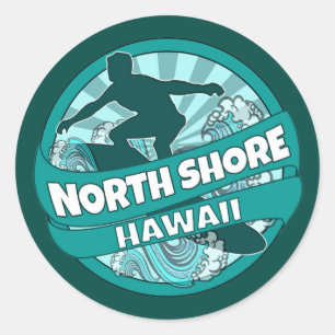 North Shore Hawaii teal surfer logo stickers