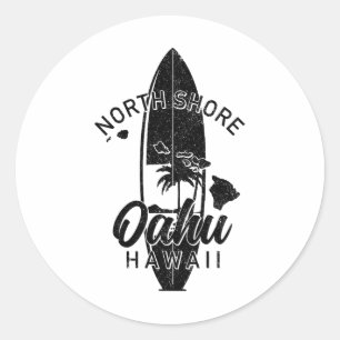 North Shore Oahu Hawaii Surf Board Surfing Surfer Classic Round Sticker