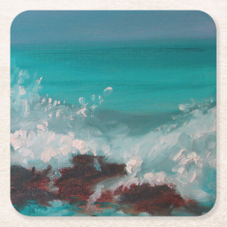 "North Shore Waves" 2, Oil Painting Square Paper Coaster