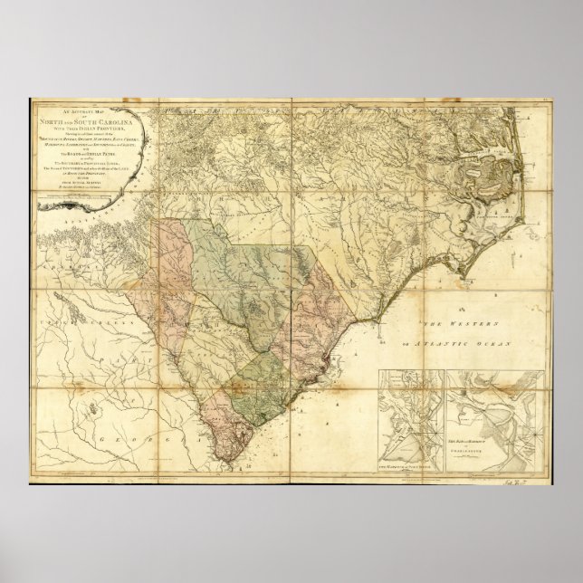 North & South Carolina Map (1775) Poster (Front)
