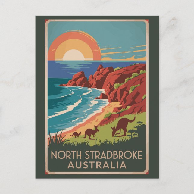 North Stradbroke Island Kangaroos Illustration Postcard (Front)