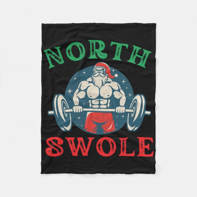 North Swole Funny Muscle Santa Christmas Bodybuild Fleece Blanket (Front)