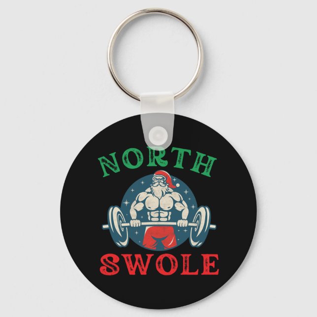North Swole Funny Muscle Santa Christmas Bodybuild Keychain (Front)